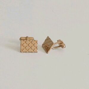 VTG Swank Gold Tone Rectangular Cufflinks Geometric Etched Grid Design MCM